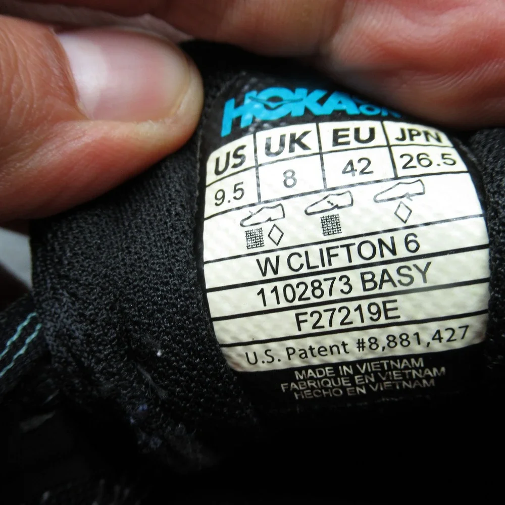 Hoka Clifton 6  Shoes Women 9.5 Black Aqua Low Sneaker‎ Lightweight Chunky Run